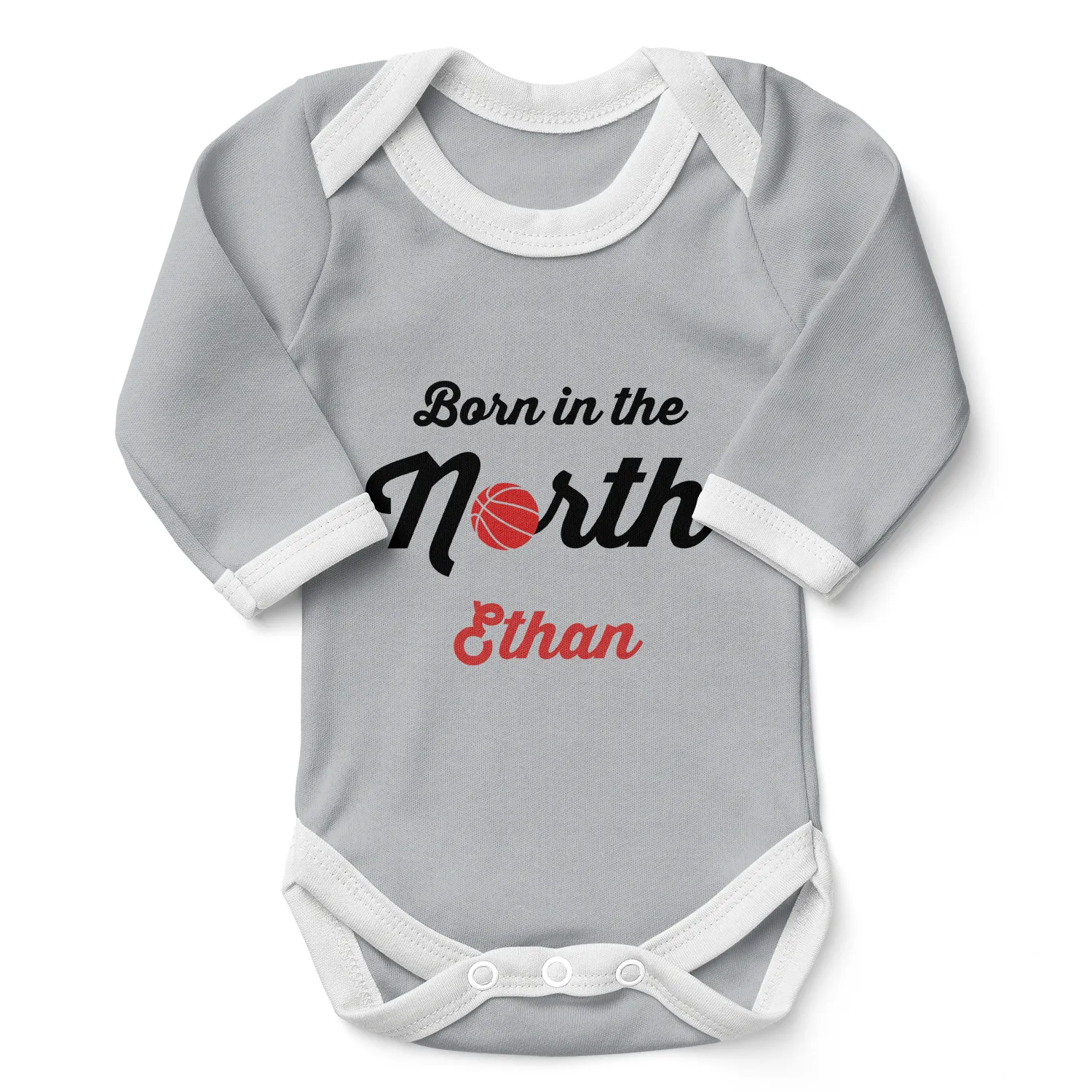 [Personalized] Endanzoo Organic Long Sleeve Baby Bodysuit - Born in the North Basketball