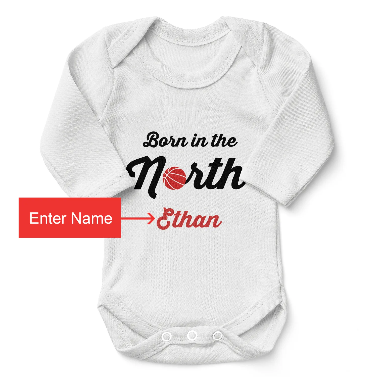 [Personalized] Endanzoo Organic Long Sleeve Baby Bodysuit - Born in the North Basketball