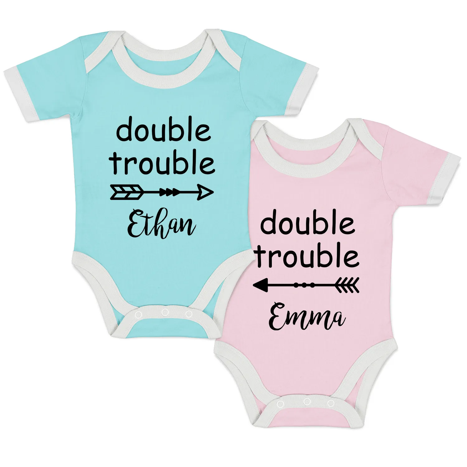 [Personalized] Endanzoo Twins Organic Baby Bodysuits - Double Trouble