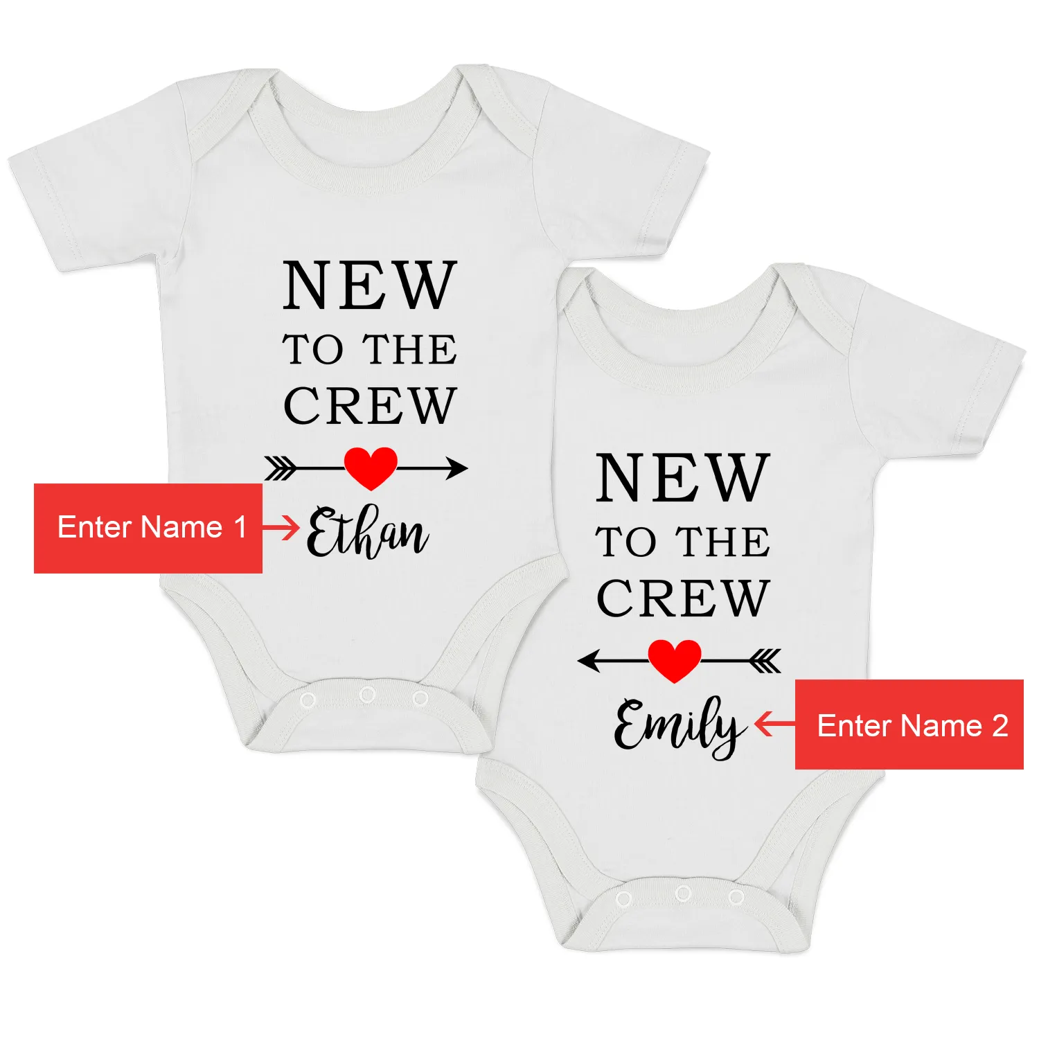 [Personalized] Endanzoo Twins Organic Baby Bodysuits - New to the crew