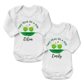 [Personalized] Endanzoo Twins Organic Baby Bodysuits - Peas in a Pod