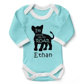 Personalized Organic Baby Bodysuit - Baby Lion (Aqua / Long Sleeve)