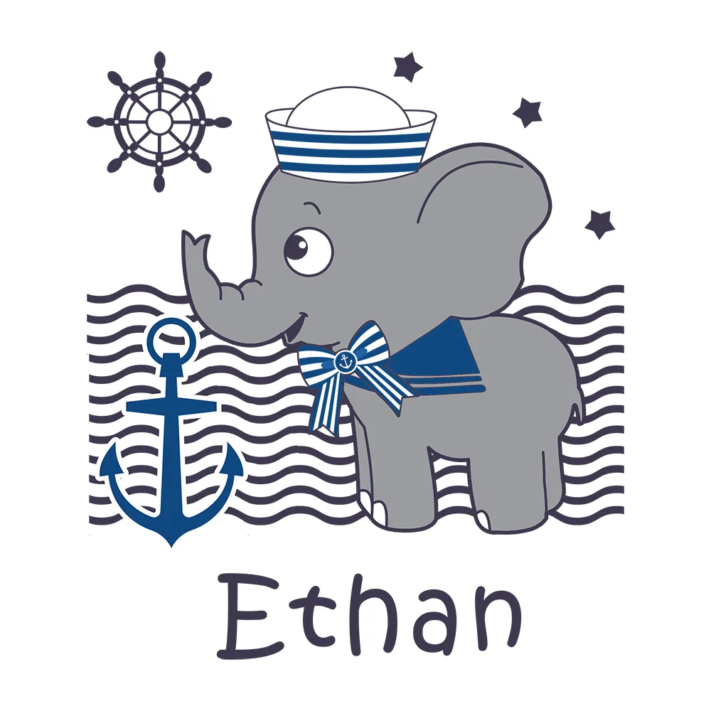 Personalized Organic Baby Bodysuit - Nautical Elephant (Aqua / Long Sleeve)