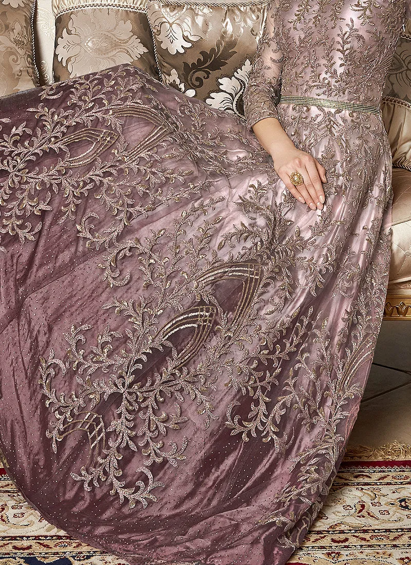 Pink And Mauve Embroidered Anarkali Gown