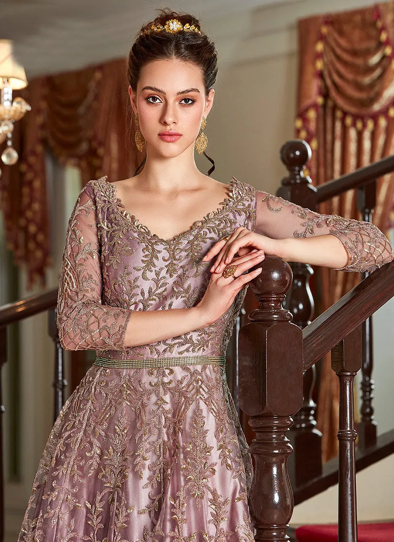 Pink And Mauve Embroidered Anarkali Gown