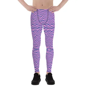 Pink Blue Wavy Men's Leggings, Wavy Curves Men Compression Tights-Made in USA/EU/MX