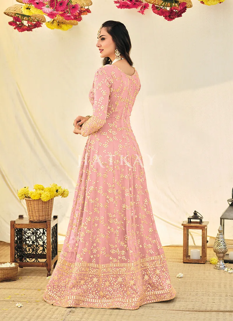 Pink Embroidered Georgette Indian Anarkali