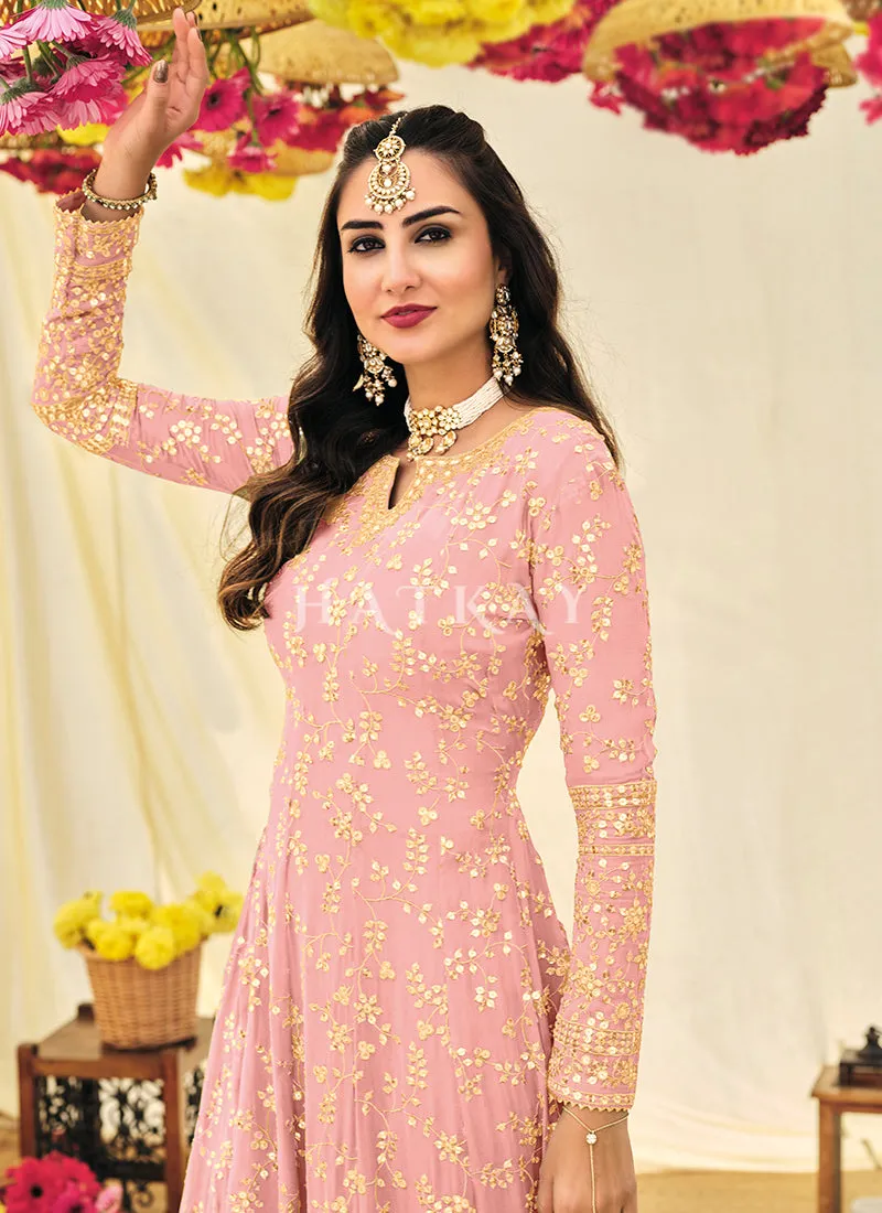 Pink Embroidered Georgette Indian Anarkali