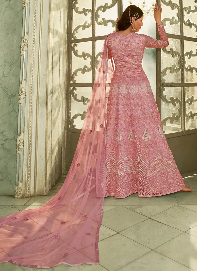 Pink Embroidery Slit Style Wedding Anarkali Suit