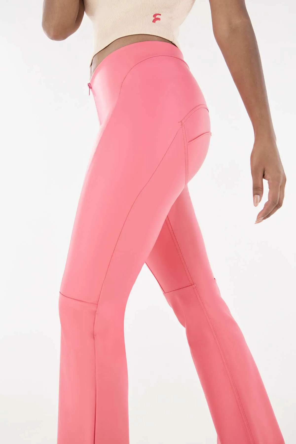 Pink Flared Faux Leather High Waist