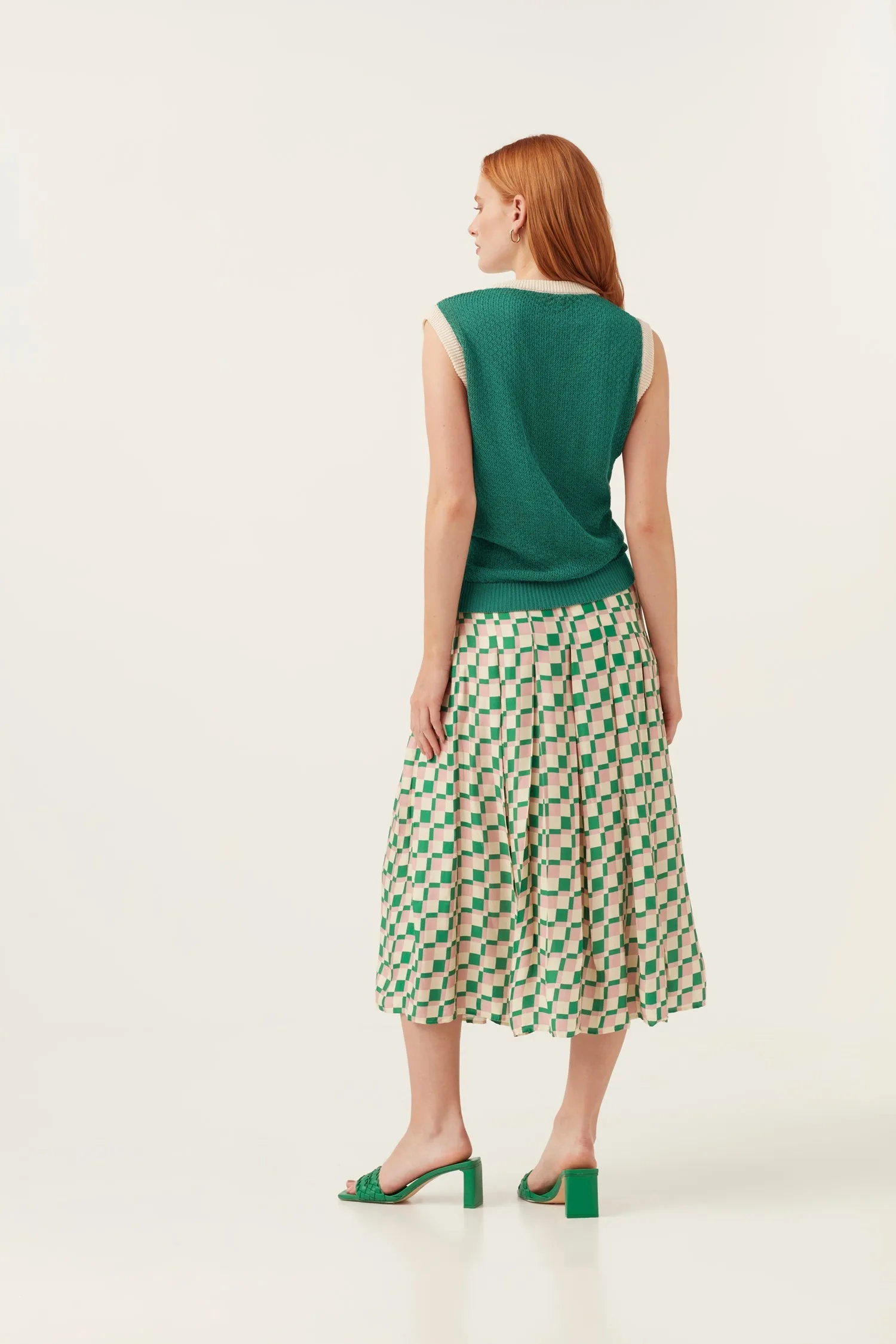 Pink/Green  Checkerboard Midi Skirt