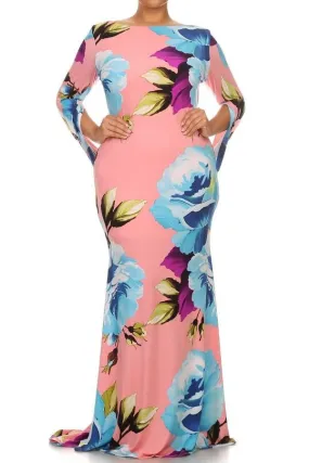 Plus Maxi Gown Dress Floral Mermaid Cocktail Formal Train Low Back