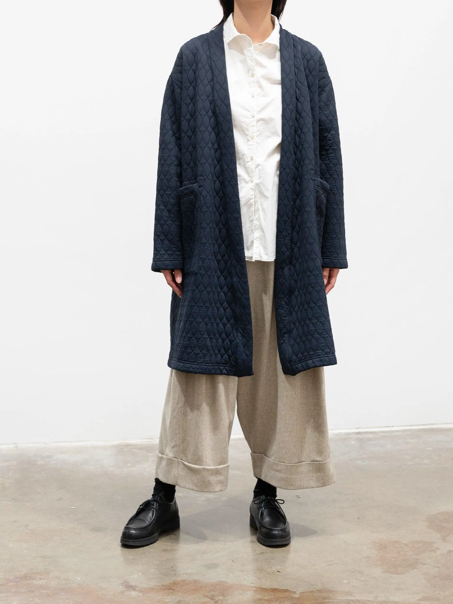 Poly Quilt Jacquard Jersey Easy Cardigan Coat - Navy