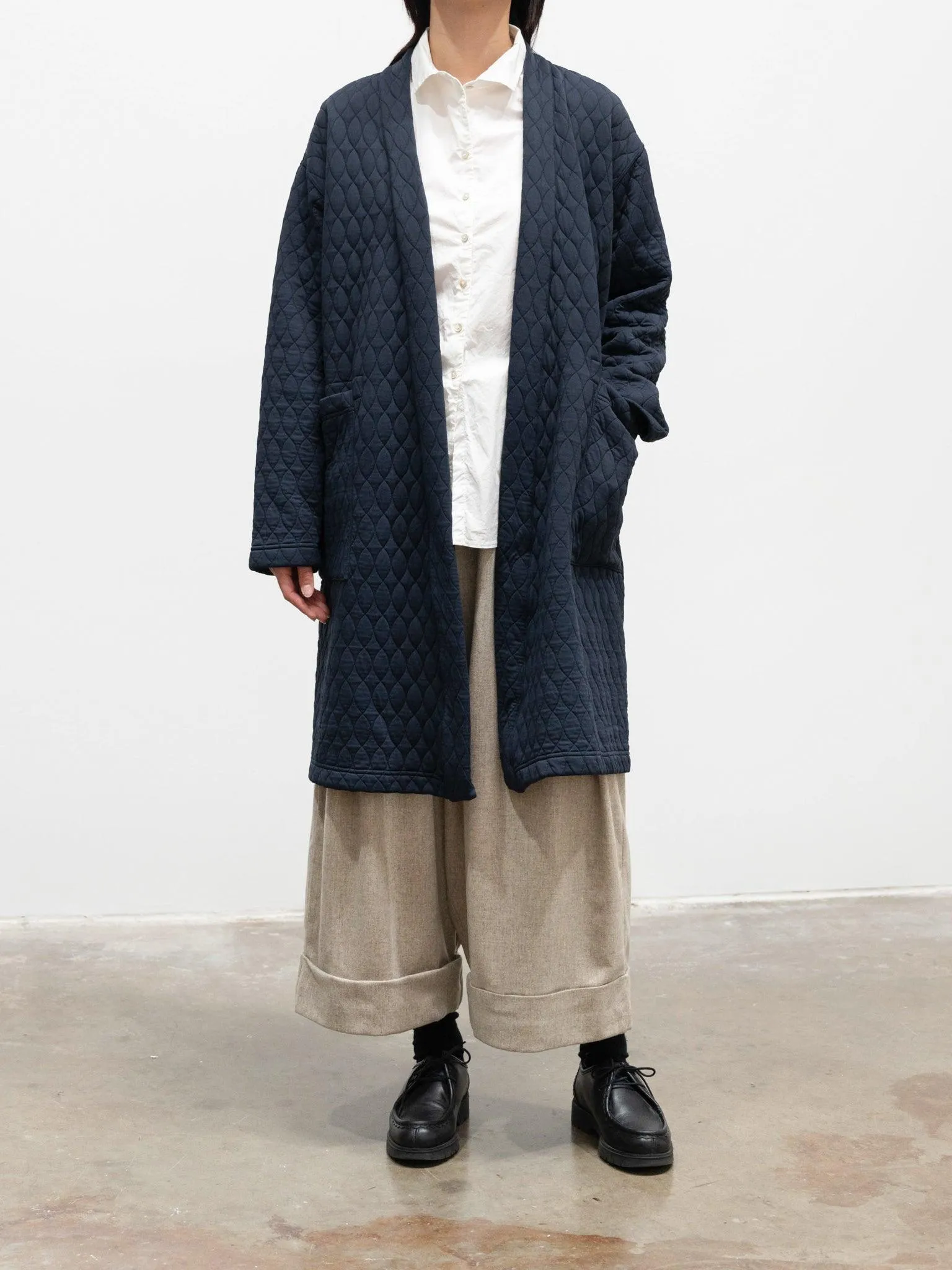 Poly Quilt Jacquard Jersey Easy Cardigan Coat - Navy