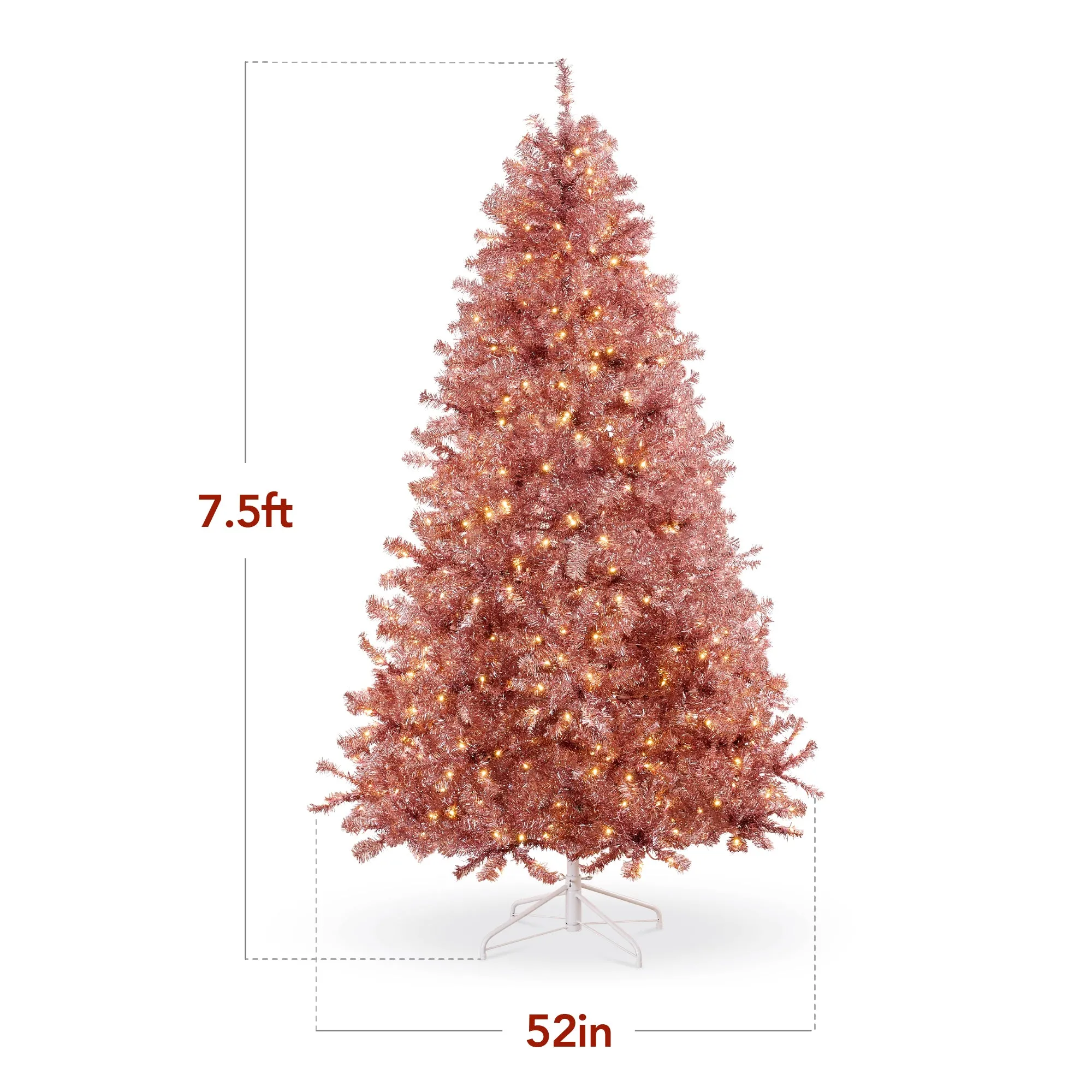 Prelit Pink Artificial Tinsel Christmas Tree w/ Foldable Stand