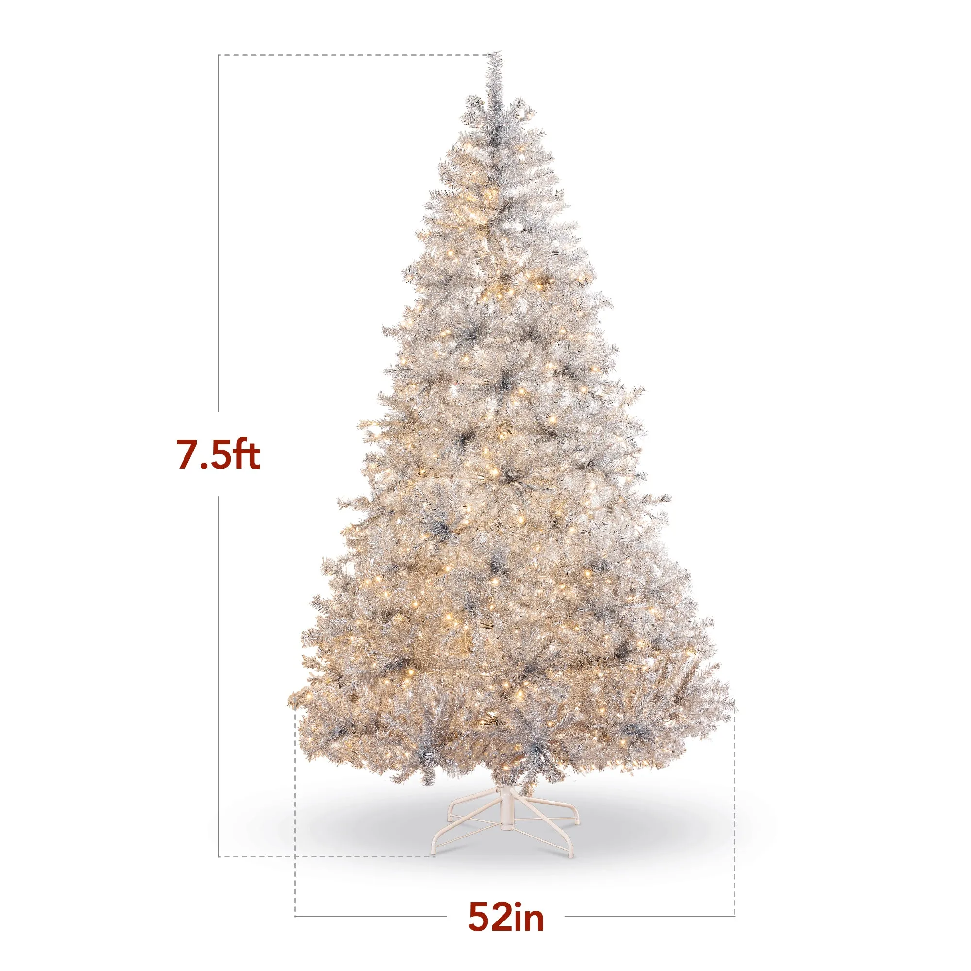 Prelit Silver Artificial Tinsel Christmas Tree w/ Foldable Stand