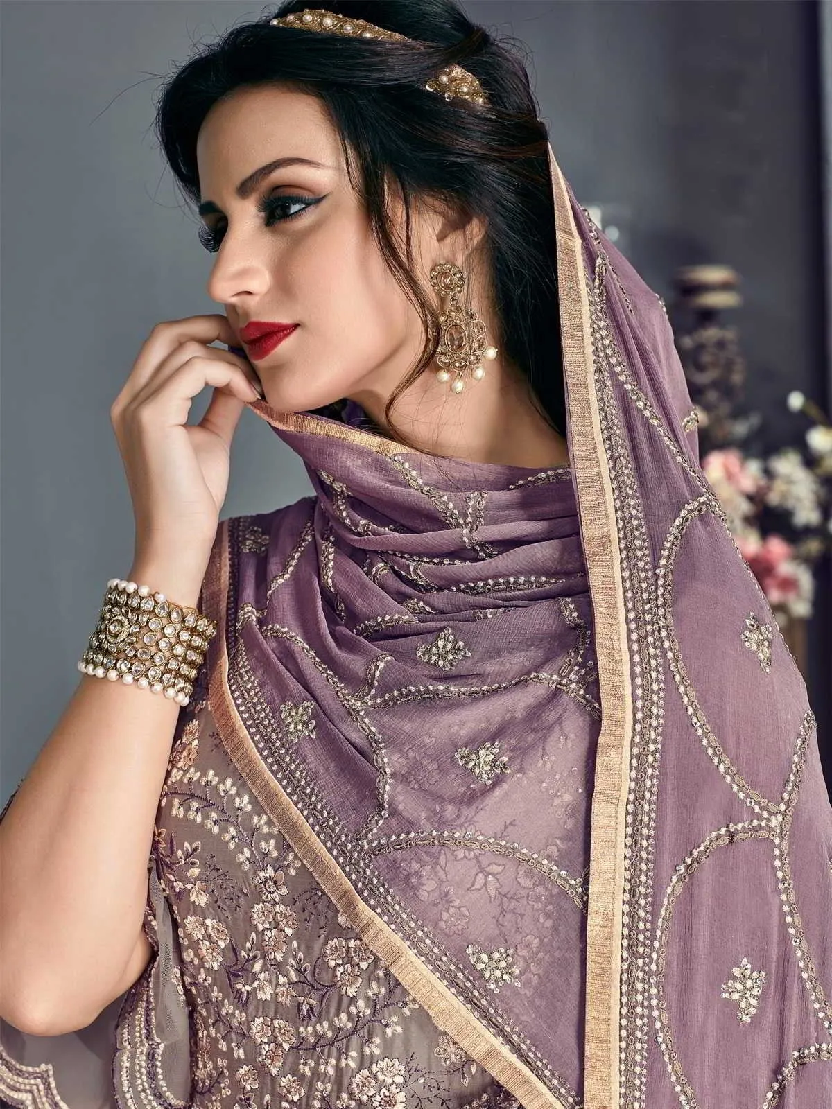 Purple Hues Ethnic Embroidered Silk Anarkali Suit