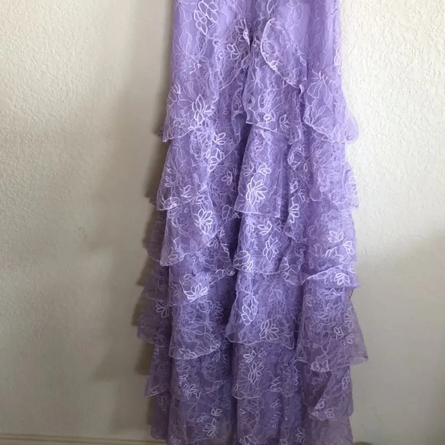 Purple Lace Long Prom Dresses Backless Evening Dress Stunning Maxi Dress