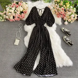 Retro V-Neck Pola Dot Rompers