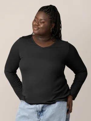 Ribbed Bamboo Maternity & Nursing Long Sleeve T-shirt | Black