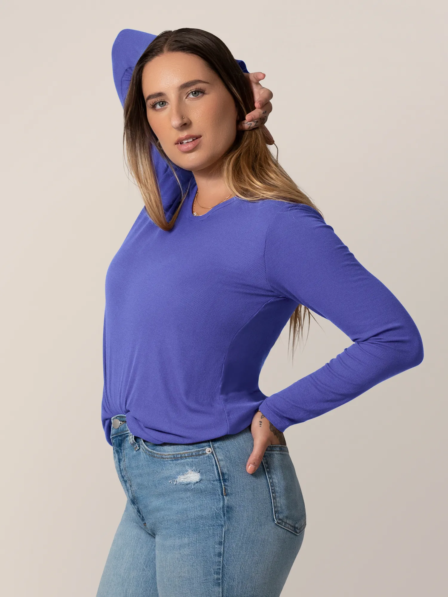 Ribbed Bamboo Maternity & Nursing Long Sleeve T-shirt | Cobalt