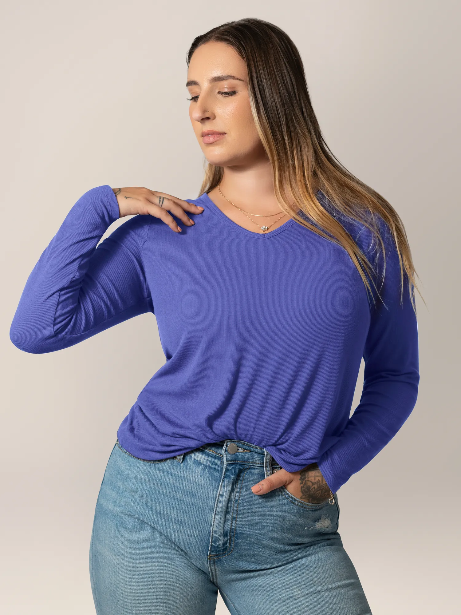 Ribbed Bamboo Maternity & Nursing Long Sleeve T-shirt | Cobalt