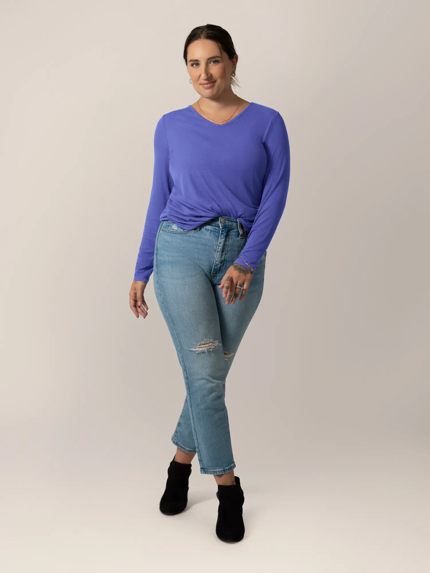 Ribbed Bamboo Maternity & Nursing Long Sleeve T-shirt | Cobalt