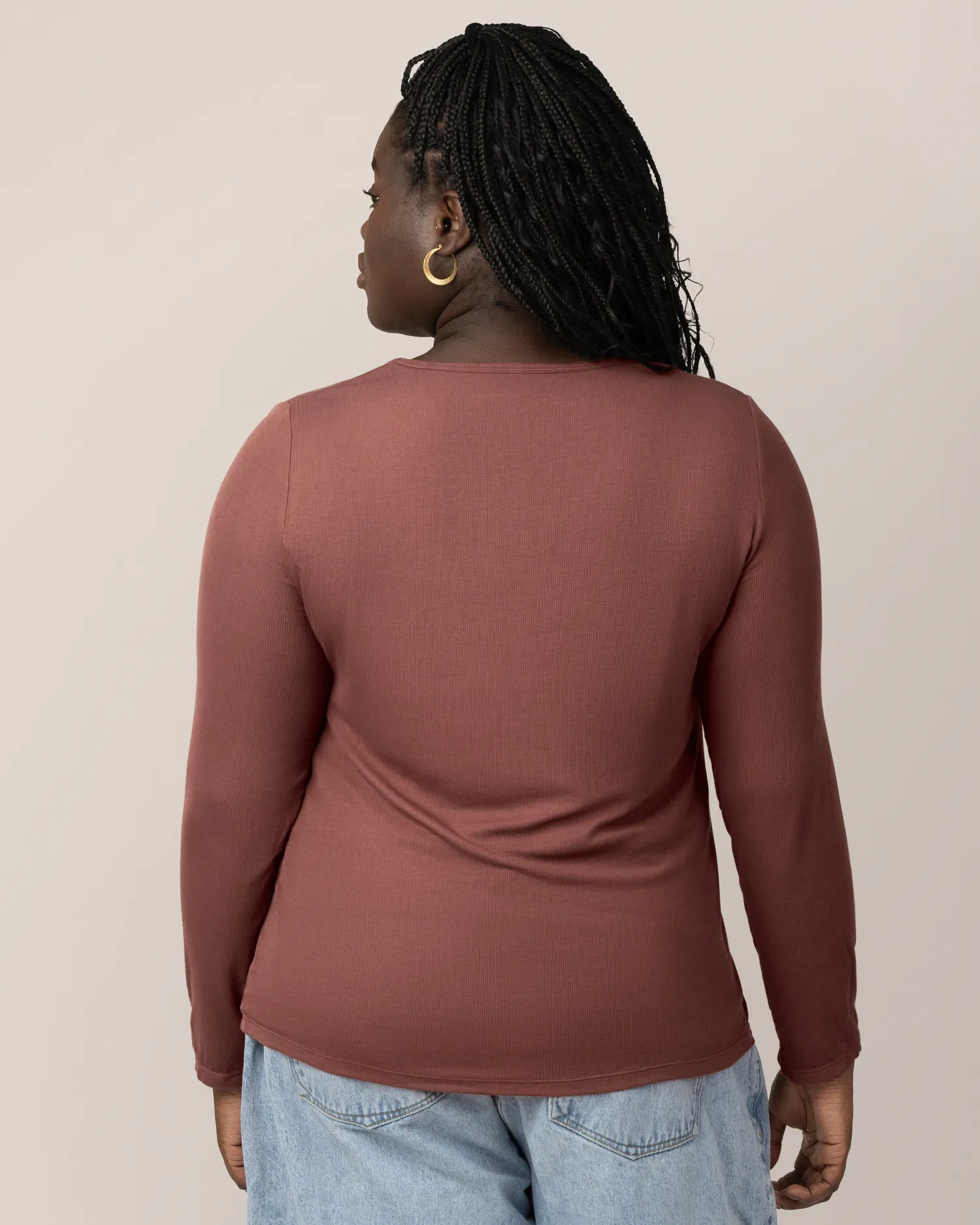 Ribbed Bamboo Maternity & Nursing Long Sleeve T-shirt | Redwood