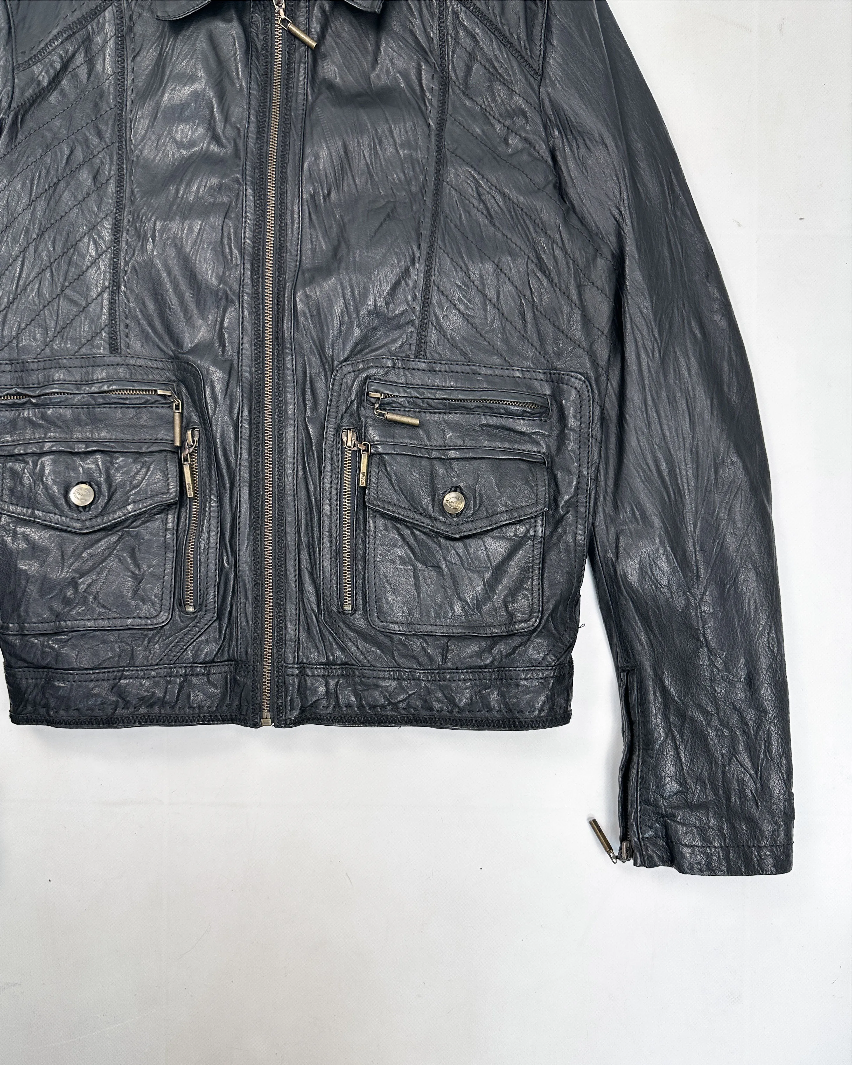 Roberto Cavalli Black Stittched Leather Jacket 2001