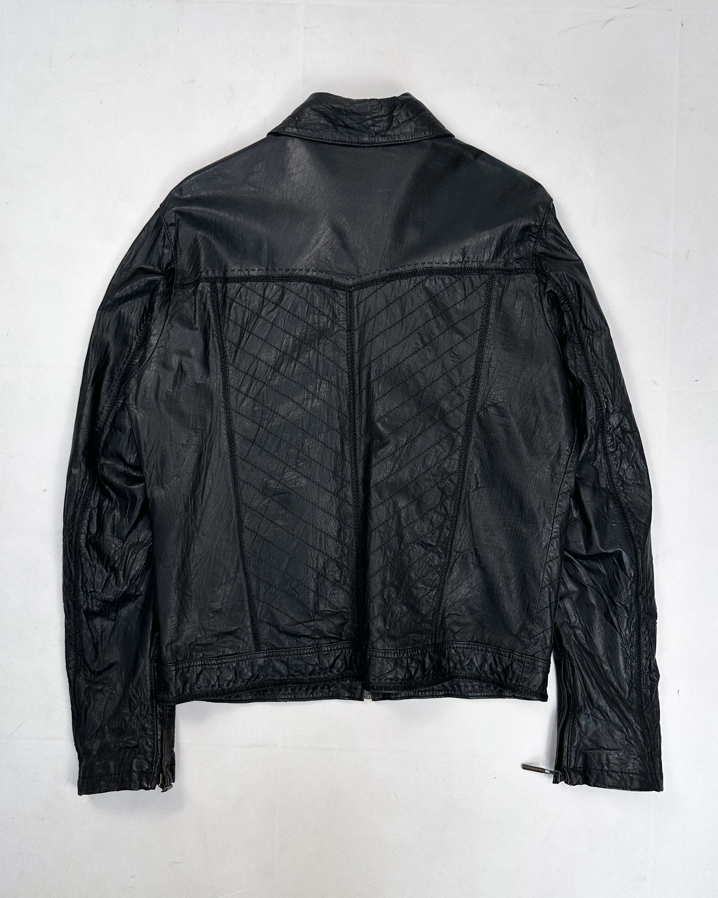 Roberto Cavalli Black Stittched Leather Jacket 2001