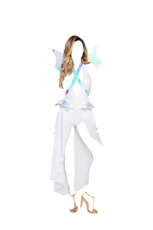 Roma Costume 2 PC Glamorous Dragon Romper with Sheer Skirt White/Multi