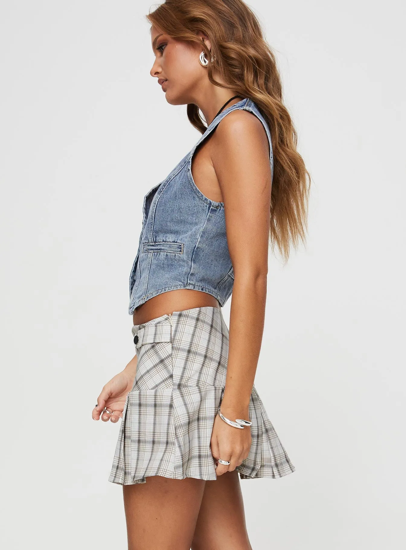 Santaigo Pleat Mini Skirt Neutral Check