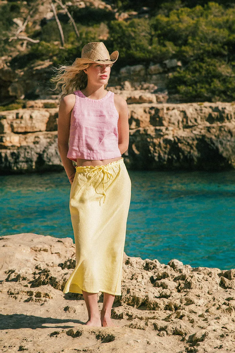 SANTANYI Midi Skirt - lemon sorbet linen