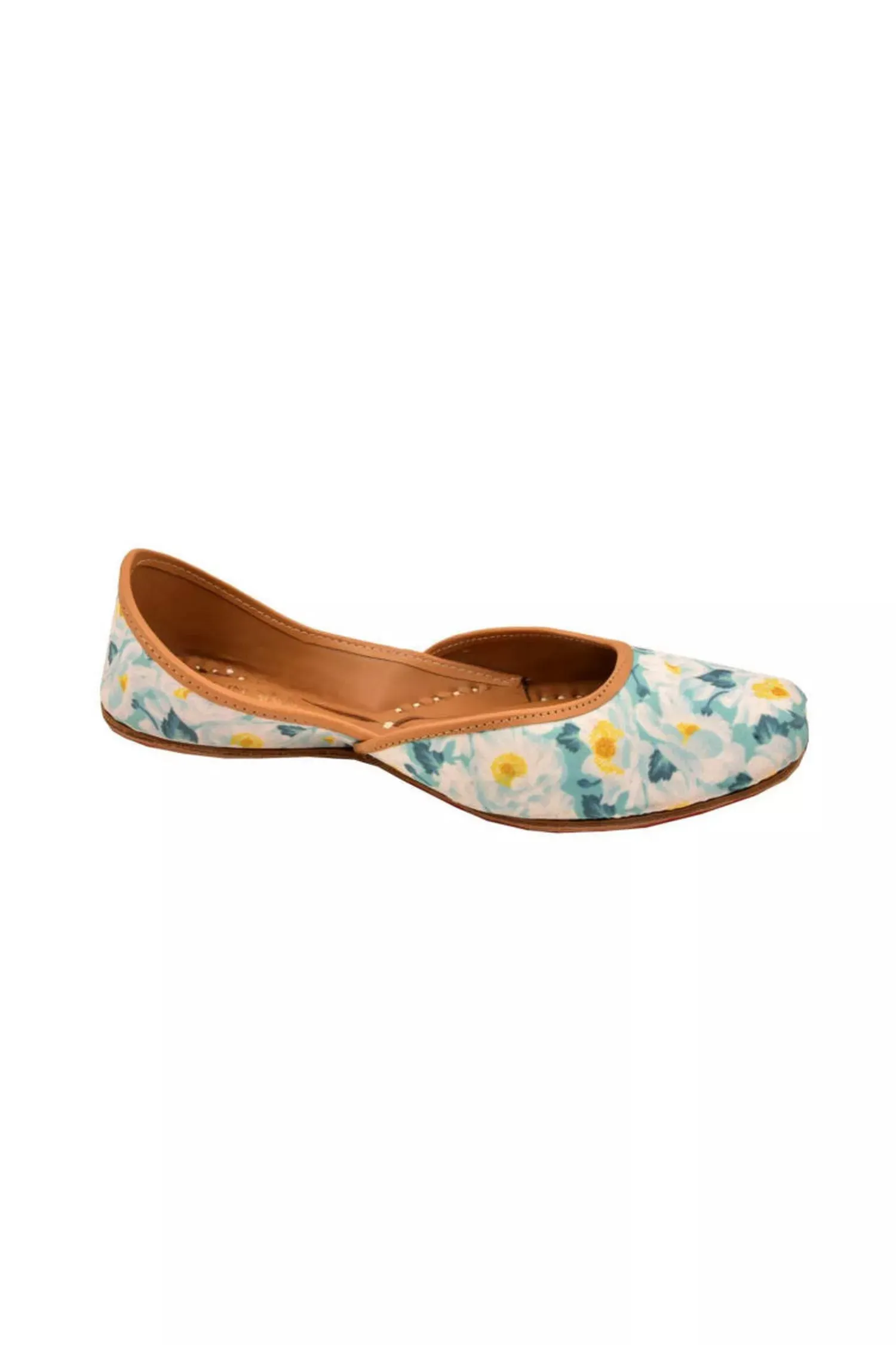 Sea Green and White Floral Print jutti