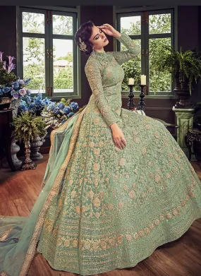 Sea Green Royal Embroidered Backless Anarkali Suit