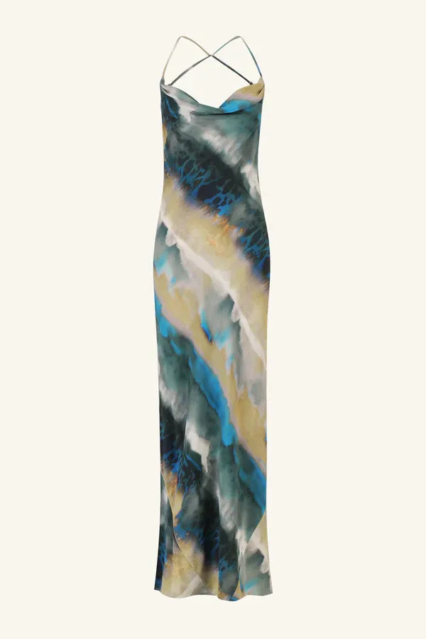 SHONA JOY - Jardin Double Cowl Bias Maxi Dress - Aqua/Multi