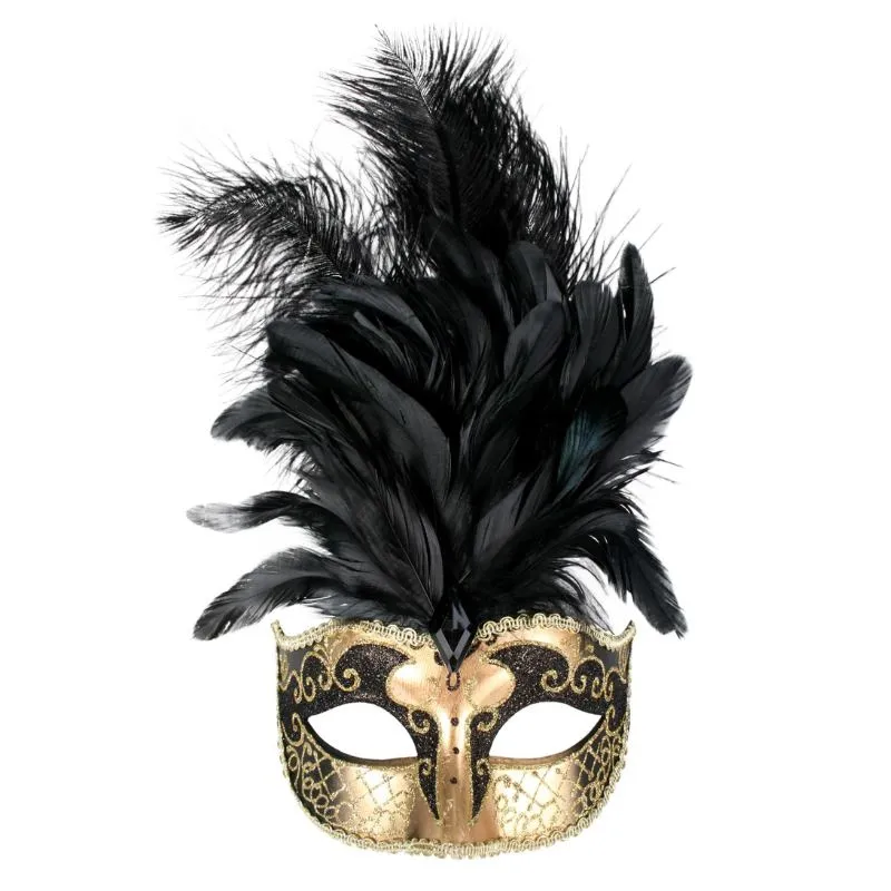 Sienna Black and Gold Feather Mask