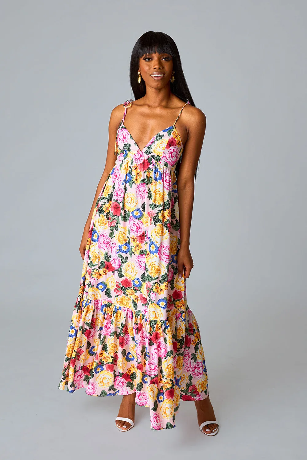 SOLEIL TIE-SHOULDER MAXI DRESS - MONET