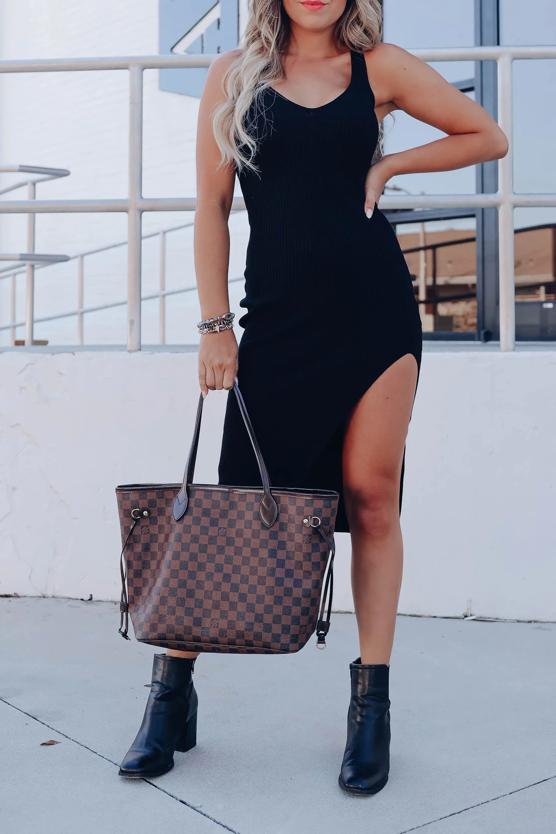 Sugar and Spice Ribbed Dress - Black