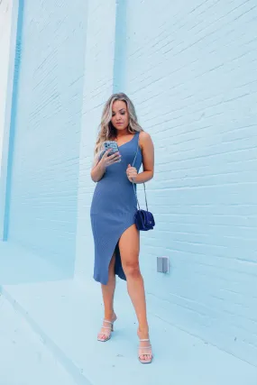 Sugar and Spice Ribbed Dress - Blue