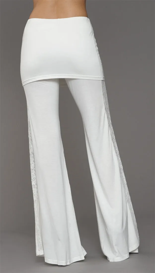 Sugar Lips Beyond Retro Wide Leg Foldover Skirt Pants in Off White