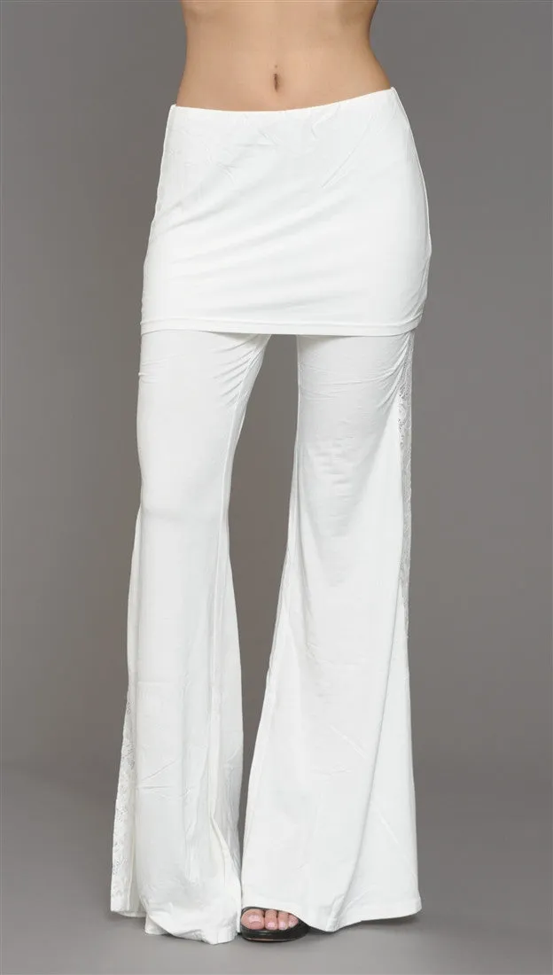 Sugar Lips Beyond Retro Wide Leg Foldover Skirt Pants in Off White