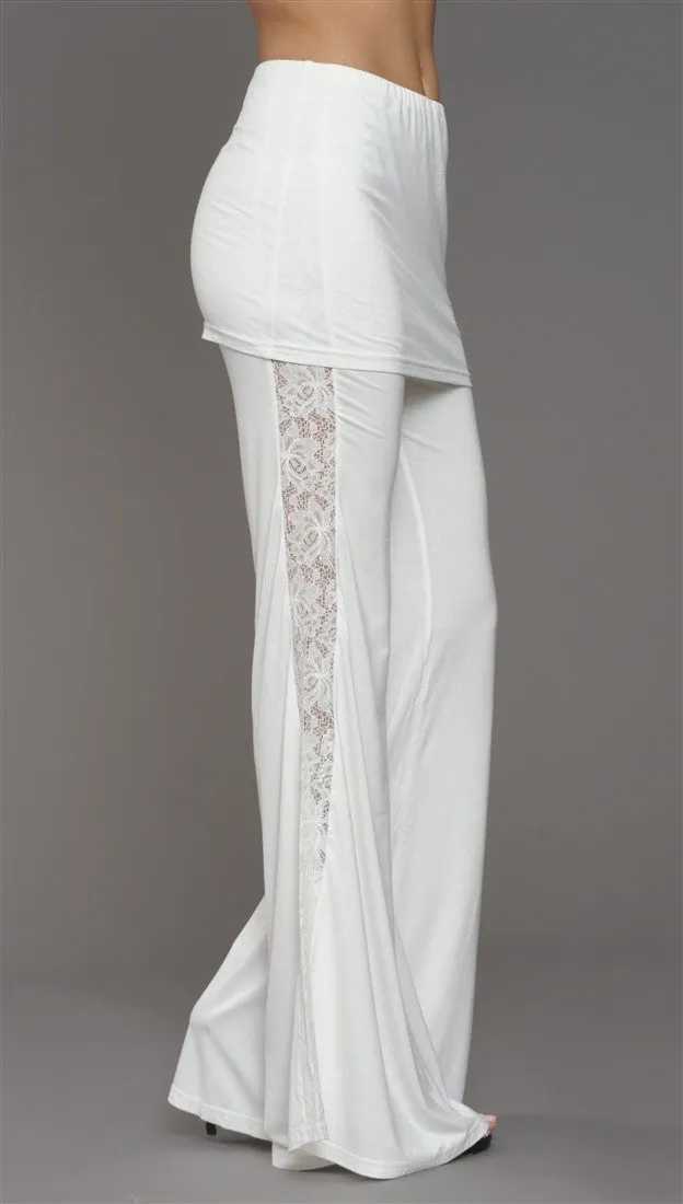 Sugar Lips Beyond Retro Wide Leg Foldover Skirt Pants in Off White