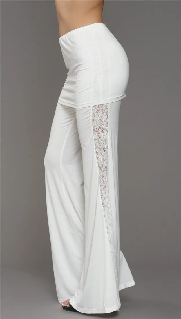 Sugar Lips Beyond Retro Wide Leg Foldover Skirt Pants in Off White