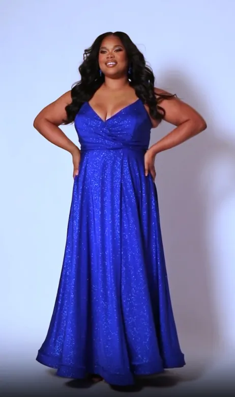 Sydneys Closet SC7375 Long Prom Dress A-line Plus Size Maxi Slit Shimmer Formal Gown Pageant