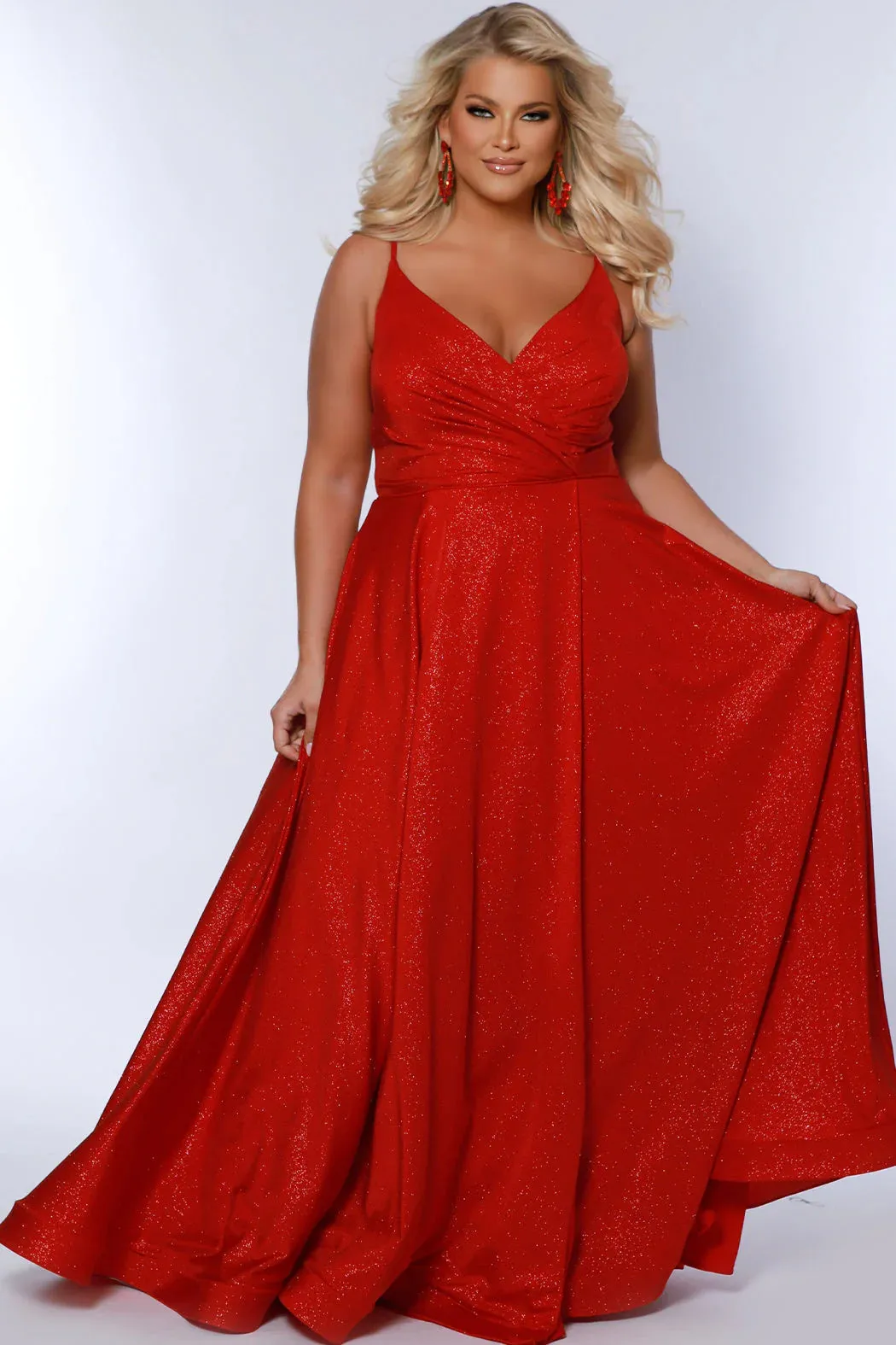 Sydneys Closet SC7375 Long Prom Dress A-line Plus Size Maxi Slit Shimmer Formal Gown Pageant