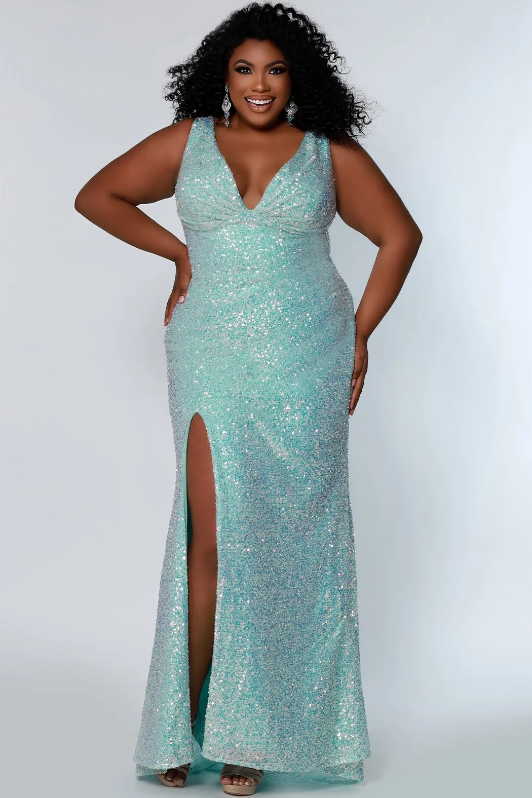 Tease Prom TE2201 Size 14 Sydneys Closet Long Fitted Sequin Plus size prom dress slit