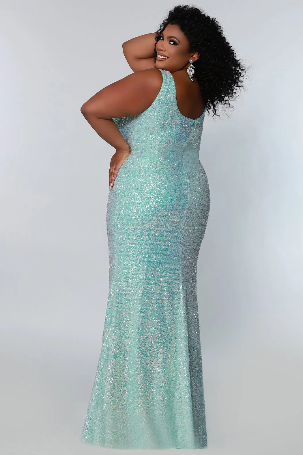 Tease Prom TE2201 Size 14 Sydneys Closet Long Fitted Sequin Plus size prom dress slit