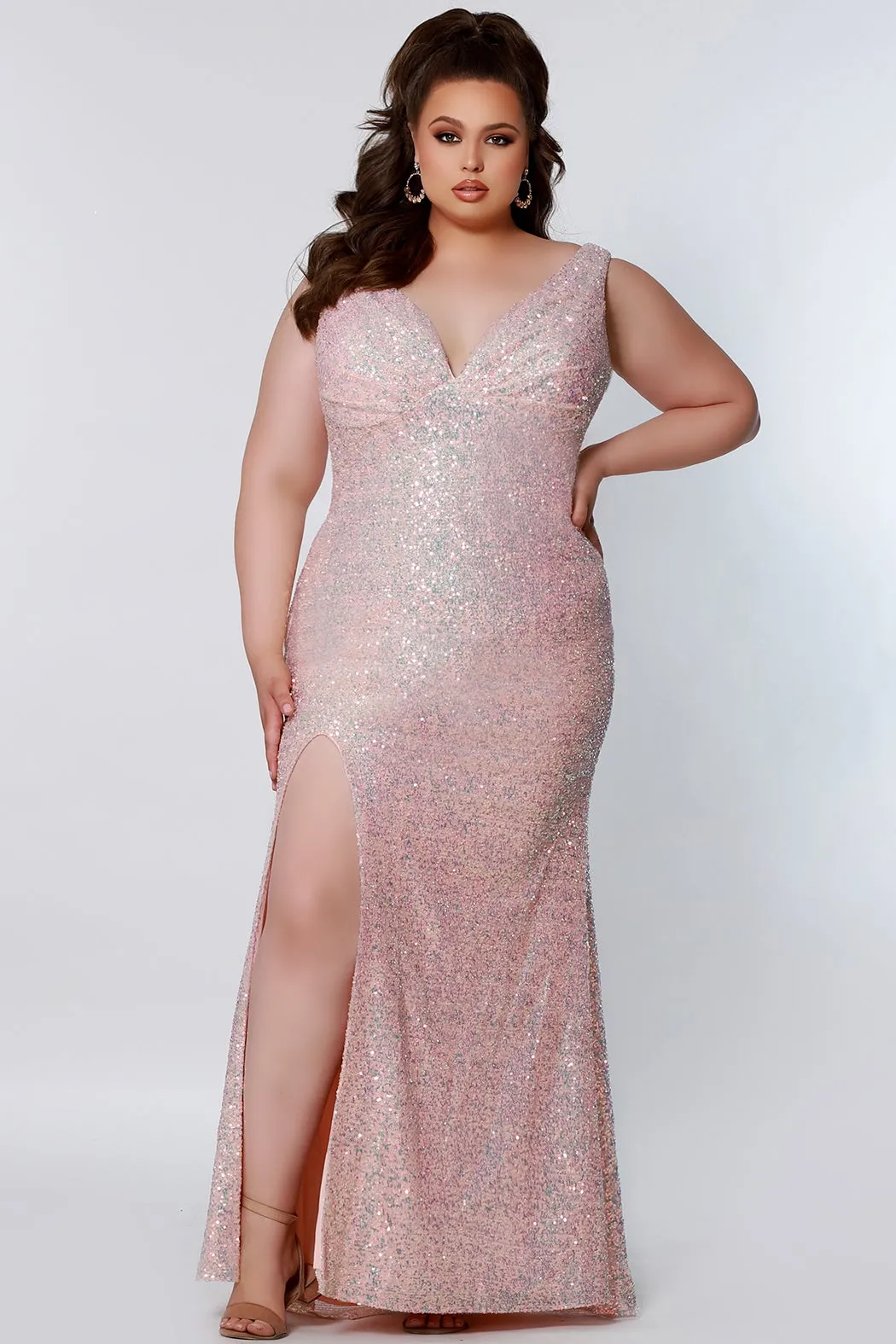 Tease Prom TE2201 Size 14 Sydneys Closet Long Fitted Sequin Plus size prom dress slit