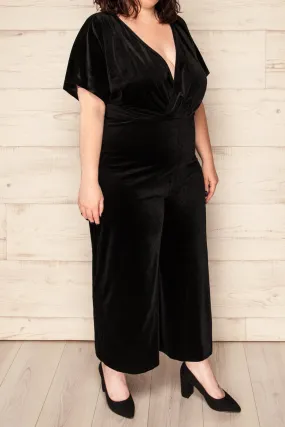 Tonnara Black | Plus Size Wide Leg Velvet Jumpsuit